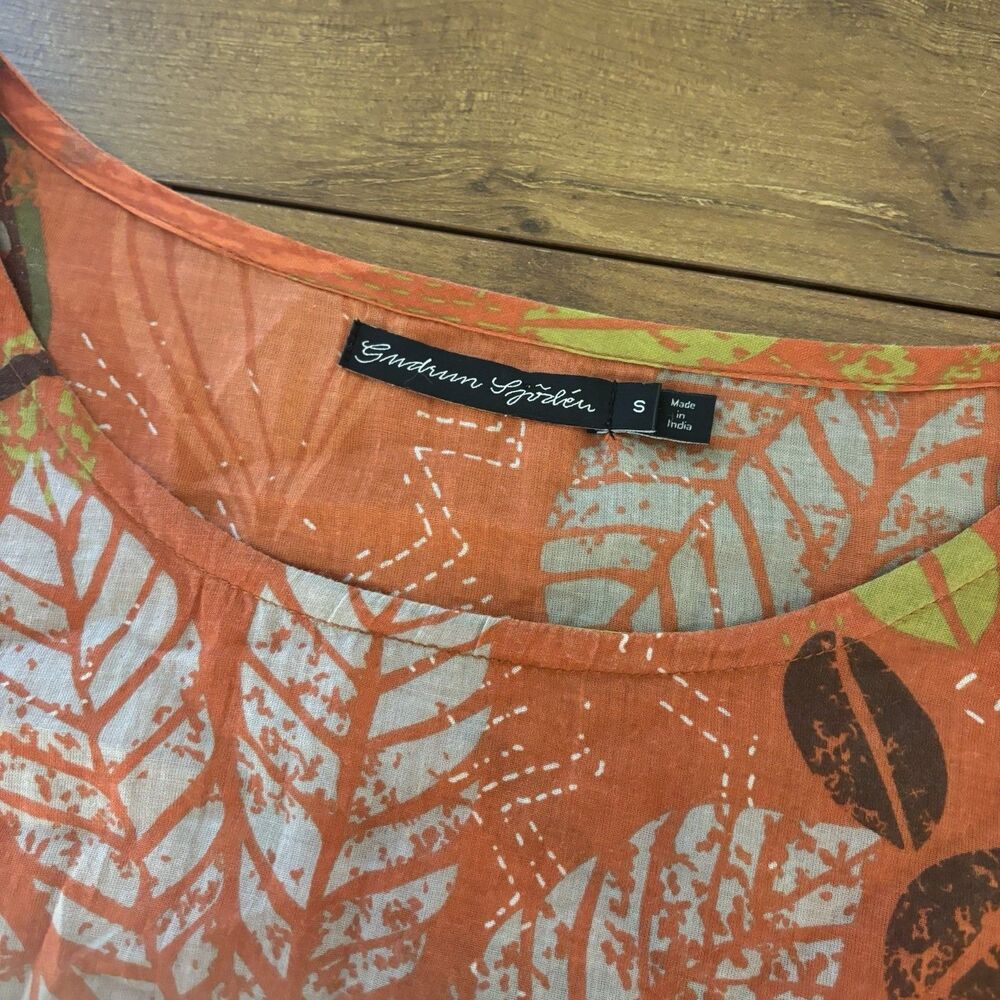 Gudrun Sjöden Organic Cotton Leaf-Print Shift Dress Orange Pullover Size Small - Picture 5 of 8
